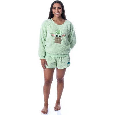 Star Wars Womens' The Mandalorian The Child Sweater And Short Pajama Set Green 1 Star Wars Womens' The Mandalorian The Child Sweater And Short Pajama Set Green