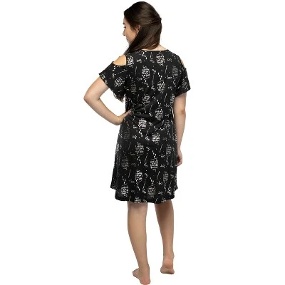 Harry Potter Women's Juniors Up To No Good Cold Shoulder Nightgown 2 Harry Potter Women's Juniors Up To No Good Cold Shoulder Nightgown - Image 2