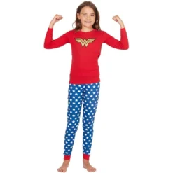 Intimo Girls' Wonder Woman Glitter Logo Pajama Set