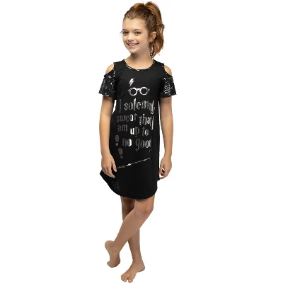 Intimo Big Girls' Harry Potter I Solemnly Swear Shoulder Cut Out Nightgown Black 2 Intimo Big Girls' Harry Potter I Solemnly Swear Shoulder Cut Out Nightgown Black - Image 2