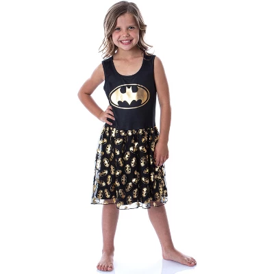DC Comics Girl's Batman Logo Tank Nightgown Costume Pajama Dress Black 1 DC Comics Girl's Batman Logo Tank Nightgown Costume Pajama Dress Black