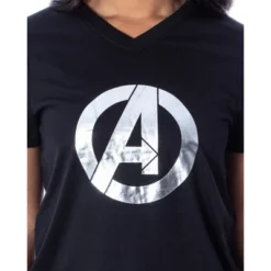 Marvel Women's Avengers Silver Foil Logo 2 Piece Jogger Pajama Set Black