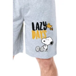 Peanuts Mens' Snoopy Woodstock Lazy Days Character Sleep Pajama Shorts Grey