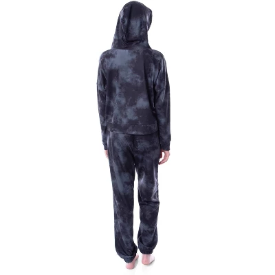 Harry Potter Womens' Hogwarts Crest Tie Dye Cropped Hooded Jogger Set Black 1 Harry Potter Womens' Hogwarts Crest Tie Dye Cropped Hooded Jogger Set Black