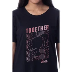 Barbie Womens' Character Together We Shine Nightgown Sleep Pajama Shirt Black