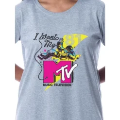MTV Womens' Music Television I Want My Moonman Nightgown Pajama Shirt Grey