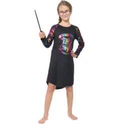 Harry Potter Girls Hogwarts Rainbow Hologram Raglan Nightgown Pajama Black -Pure Wear Store GUEST 5706d152 efac 4430 802c 4864956f1940