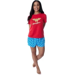 DC Comics Women's Wonder Woman Gold Foil Logo Shirt And Shorts Pajama Set WW Logo