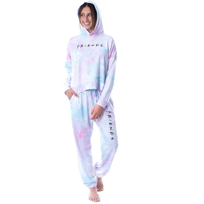 Friends TV Show Logo Tie Dye Womens' Pajama Loungewear Hooded Jogger Set Mulitcolor 3 Friends TV Show Logo Tie Dye Womens' Pajama Loungewear Hooded Jogger Set Mulitcolor - Image 3