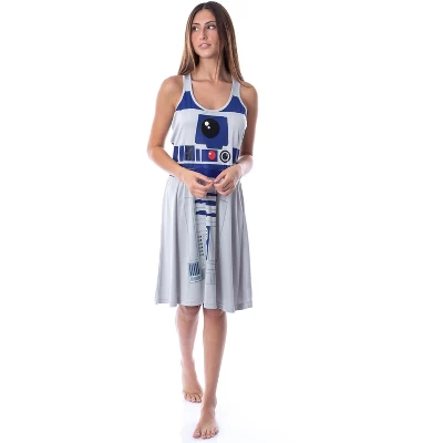 Star Wars Womens' R2-D2 Droid Racerback Pajama Nightgown Costume Dress Grey 1 Star Wars Womens' R2-D2 Droid Racerback Pajama Nightgown Costume Dress Grey