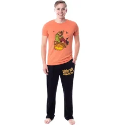 Scooby-Doo Mens' Shaggy Spooky Where Are You Sleep Pajama Set Shirt Pants Orange / Black -Pure Wear Store GUEST 6403bcad 11e3 4838 b136 582fc541aea5