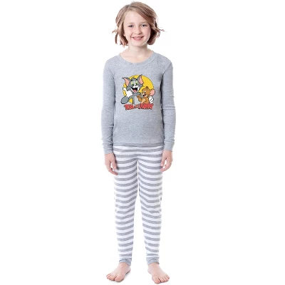 Tom And Jerry Unisex Youth Child Girls' Boys' Sleep Tight Fit Pajama Set Grey 1 Tom And Jerry Unisex Youth Child Girls' Boys' Sleep Tight Fit Pajama Set Grey