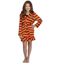 Harry Potter Girls' Striped Ruffle Plush Fleece Robe