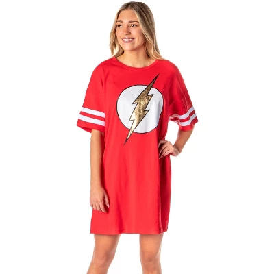DC Comics Womens' The Flash Classic Symbol Nightgown Pajama Shirt Dress Red 4 DC Comics Womens' The Flash Classic Symbol Nightgown Pajama Shirt Dress Red - Image 4