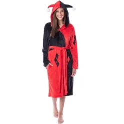 DC Comics Womens' Harley Quinn Classic Costume Hooded Robe Bathrobe Black -Pure Wear Store GUEST 6b1f9824 bd04 4938 9133 89d00e3e45e0