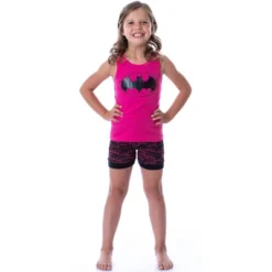 DC Comics Big Girls Batgirl Boom Whak Whoom Tank Pajama Short Set Loungewear Fuchsia