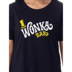 Willy Wonka Womens' Wonka Chocolate Bar Nightgown Sleep Pajama Shirt Black