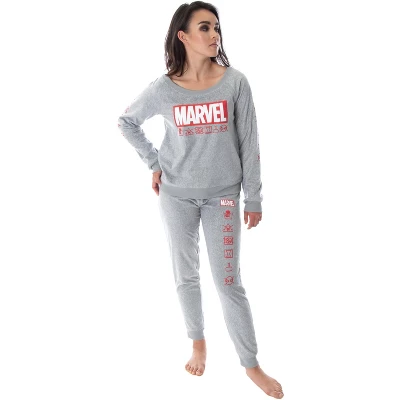 Marvel Comics Women's Juniors' Avengers Brick Logo Jogger Pajama Set 2 Marvel Comics Women's Juniors' Avengers Brick Logo Jogger Pajama Set - Image 2