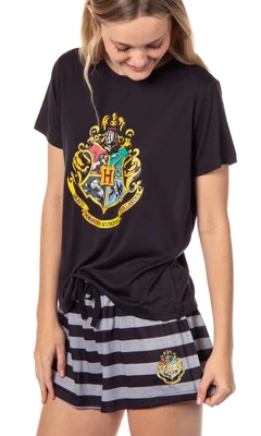 Harry Potter Womens' Wizarding World Hogwarts Crest Sleep Pajama Set Shorts Multicolored 2 Harry Potter Womens' Wizarding World Hogwarts Crest Sleep Pajama Set Shorts Multicolored - Image 2