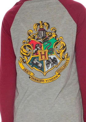 Harry Potter L/S Hogwarts Raglan Nightown Pajama Grey And Burgundy 2 Harry Potter L/S Hogwarts Raglan Nightown Pajama Grey And Burgundy - Image 2