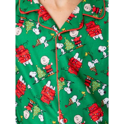 Peanuts Boys' Christmas Snoopy Charlie Brown Button Down Sleep Pajama Set Green 2 Peanuts Boys' Christmas Snoopy Charlie Brown Button Down Sleep Pajama Set Green - Image 2