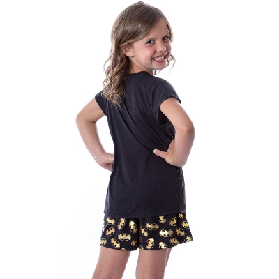 DC Comics Batgirl Superhero Gold Foil Logo Girls Short Sleeve Pajama Set Black 3 DC Comics Batgirl Superhero Gold Foil Logo Girls Short Sleeve Pajama Set Black - Image 3