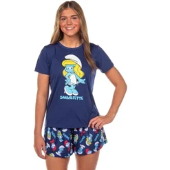 The Smurfs 2 Piece Pajama Set Women's Smurfette Short Sleeve And Shorts -Pure Wear Store GUEST 8703b632 546b 47e6 b570 492f4ca1935d