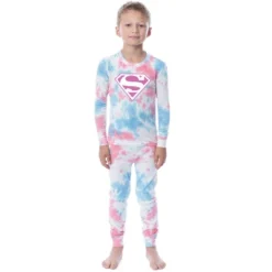 DC Comics Kids' Superman Girls Boys 2 Piece Tight Fit Youth Pajama Set Multicolored