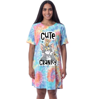 Tom And Jerry Womens' Cute Cranky Tie-Dye Nightgown Sleep Pajama Shirt Multicolored 3 Tom And Jerry Womens' Cute Cranky Tie-Dye Nightgown Sleep Pajama Shirt Multicolored - Image 3