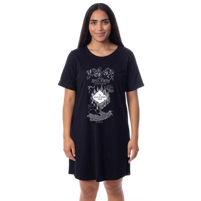 Harry Potter Womens' The Marauder's Map Mischief Managed Nightgown Pajama Black 3 Harry Potter Womens' The Marauder's Map Mischief Managed Nightgown Pajama Black - Image 3