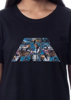Star Wars Womens' Movie Film Title Logo Characters Art Sleep Pajama Dress Black
