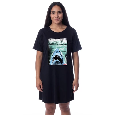 Jaws Womens' Film Movie Title Logo Distressed Nightgown Sleep Pajama Shirt Black 3 Jaws Womens' Film Movie Title Logo Distressed Nightgown Sleep Pajama Shirt Black - Image 3