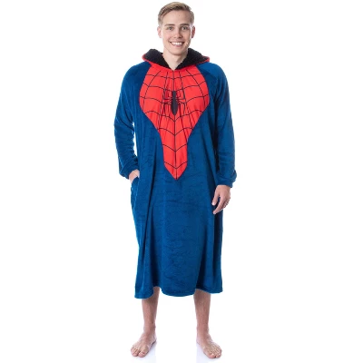 Marvel Mens' Spider-Man Logo Hooded Costume Pullover Pajama Outfit Blue 3 Marvel Mens' Spider-Man Logo Hooded Costume Pullover Pajama Outfit Blue - Image 3
