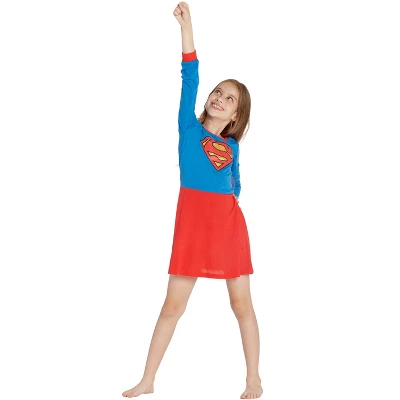 Supergirl Girls Big Flyaway Superhero Costume Pajama Nightgown 1 Supergirl Girls Big Flyaway Superhero Costume Pajama Nightgown