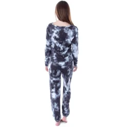 ACDC 1973 Logo Long Sleeve Womens' Rock Band Tie Dye Lounge Jogger PJ Set Black