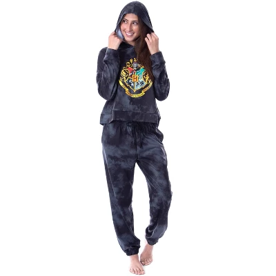Harry Potter Womens' Hogwarts Crest Tie Dye Cropped Hooded Jogger Set Black 4 Harry Potter Womens' Hogwarts Crest Tie Dye Cropped Hooded Jogger Set Black - Image 4