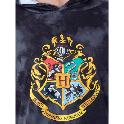 Harry Potter Womens' Hogwarts Crest Tie Dye Cropped Hooded Jogger Set Black 2 Harry Potter Womens' Hogwarts Crest Tie Dye Cropped Hooded Jogger Set Black - Image 2