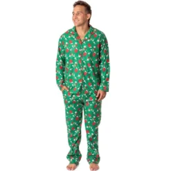 Peanuts Mens' Christmas Snoopy Charlie Brown Button Sleep Pajama Set Green -Pure Wear Store GUEST ad2a4c26 16b1 4dc8 b6d3 bcfc8d28ecd7