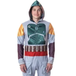 Star Wars Mens' Boba Fett Hooded Costume Union Suit One-Piece Pajama Grey