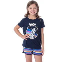 NASA Girls' Retro Stripes Rocket Sleep Pajama Set Shorts Crewneck Multicolored -Pure Wear Store GUEST b8c4747a f06e 455d baf8 3ed0e8d60cae