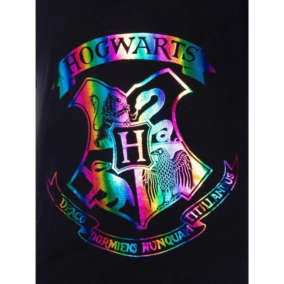 Harry Potter Girls' Hogwarts Rainbow Hologram Shirt And Shorts Pajama Set Black 2 Harry Potter Girls' Hogwarts Rainbow Hologram Shirt And Shorts Pajama Set Black - Image 2