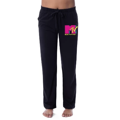 MTV Womens' Music Television Neon Vintage Logo '80s Sleep Pajama Pants Black 3 MTV Womens' Music Television Neon Vintage Logo '80s Sleep Pajama Pants Black - Image 3
