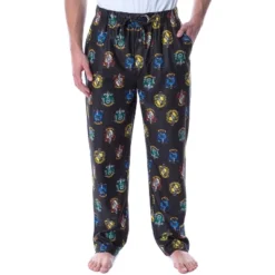 Harry Potter Adult Men's Hogwarts 4 House Crests Loungewear Pajama Pants Black -Pure Wear Store GUEST be1506b3 e91a 493c 8759 89a40c28b013