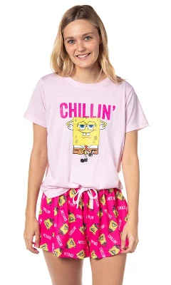 Nickelodeon SpongeBob SquarePants Womens' Chillin' Pajama Set Shorts Pink 5 Nickelodeon SpongeBob SquarePants Womens' Chillin' Pajama Set Shorts Pink - Image 5
