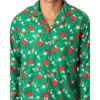 Peanuts Mens' Christmas Snoopy Charlie Brown Button Sleep Pajama Set Green