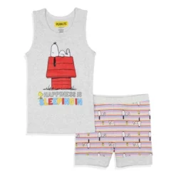 Peanuts Girls' Snoopy Happiness Is Sleeping In Pajama Set Tank Top Shorts Grey -Pure Wear Store GUEST cfc8b572 daba 48e7 9fe8 00aff579c037