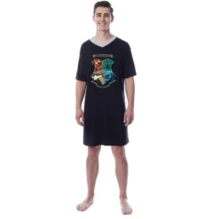 Harry Potter Mens' Hogwarts Houses Crest Stained Glass Sleep Pajama Shirt Black -Pure Wear Store GUEST d19a7bb5 7748 4078 a472 8d048da7ec50