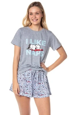 Peanuts Womens' Snoopy I Like Naps Character Sleep Pajama Set Shorts Multicolored 6 Peanuts Womens' Snoopy I Like Naps Character Sleep Pajama Set Shorts Multicolored - Image 6