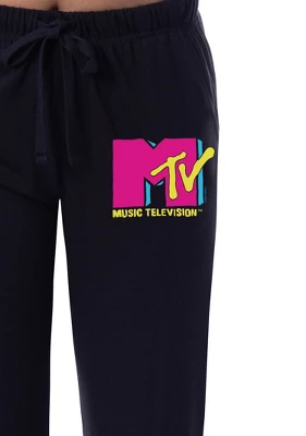 MTV Womens' Music Television Neon Vintage Logo '80s Sleep Pajama Pants Black 2 MTV Womens' Music Television Neon Vintage Logo '80s Sleep Pajama Pants Black - Image 2