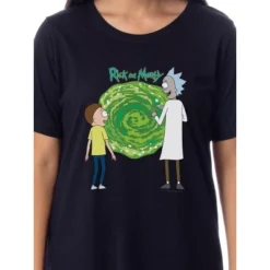 Rick And Morty Womens' TV Show Series Portal Nightgown Sleep Pajama Shirt Black